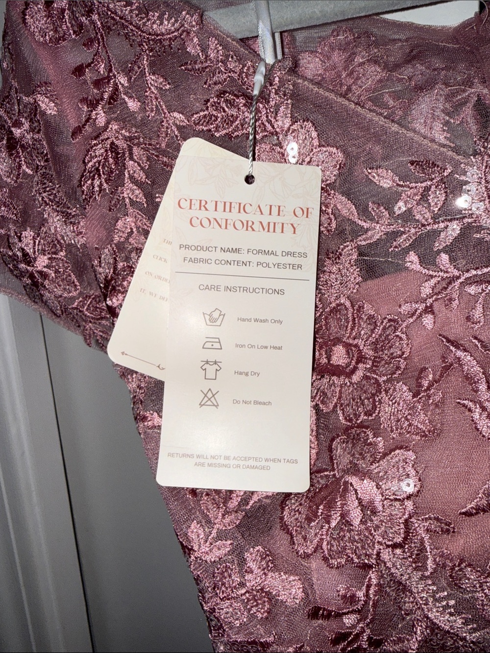 Mauve Lace Appliqué Tulle Evening Dress - Picture 10 of 14